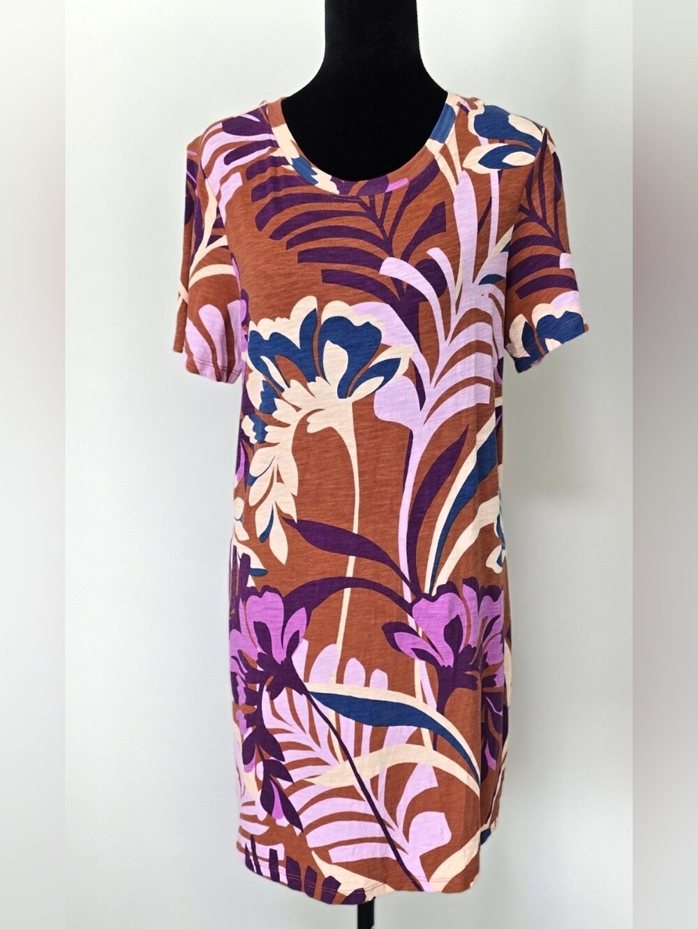 Sanctuary Floral Print Short Sleeve Tunic Top - Brown & Purple
